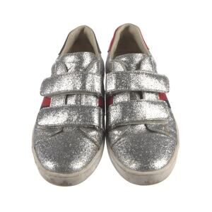 GUCCI Silver Sparkle Vecro Sneakers with Ribbon Logo EU 34 Unisex Kidcore Luxury